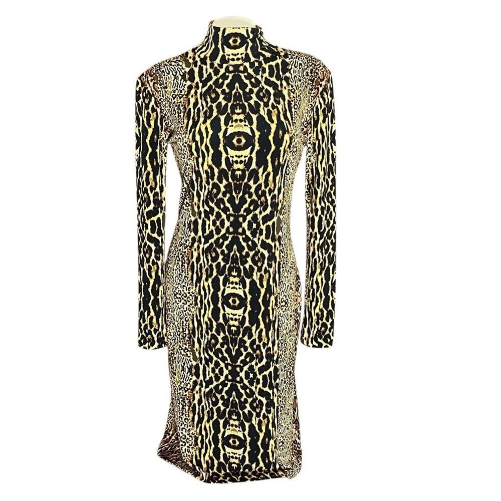 Kamalikulture Animal Print High Neck Long Sleeve Bodycon Dress‎ Sz S
